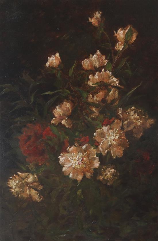 English School, c.1900, study of flowers, oil on canvas 75 x 50cm.